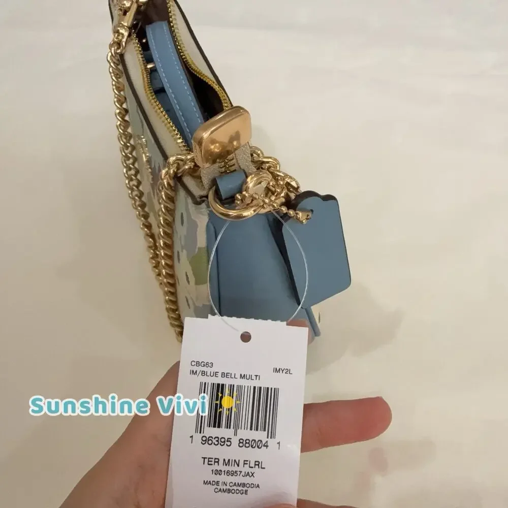 NWT Coach CBG63 Teri Mini Crossbody Bag With Floral Print Gold/Blue Bell Multi